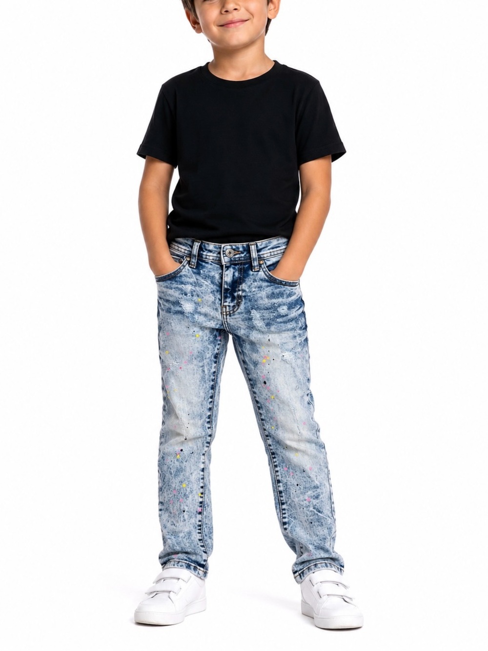 Truth Substance Kids Acid Wash Paint-Splatter Jeans - Light Blue
